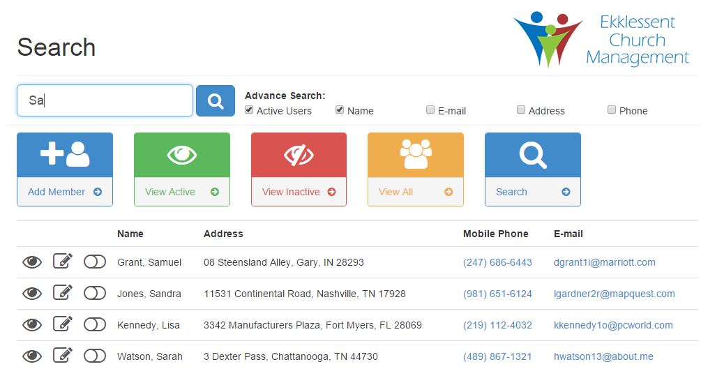 Search members page.