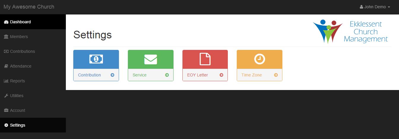 Settings page.