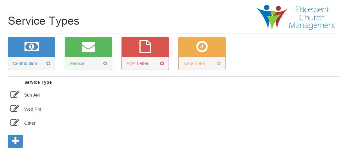 Service types page.